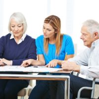 elderly couple looking at options